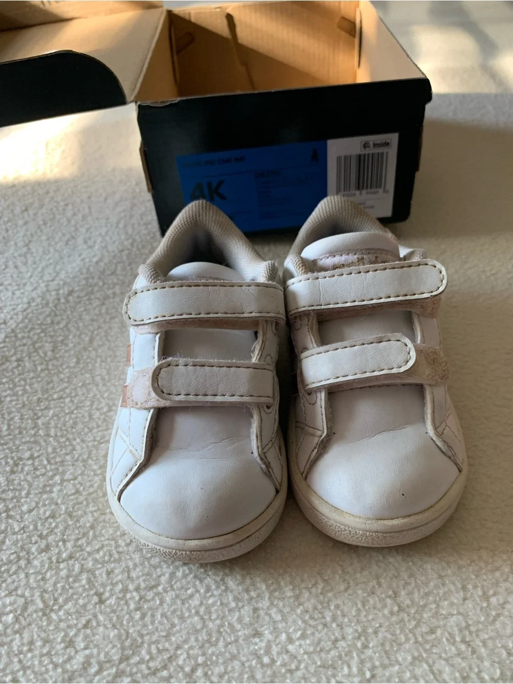adidas White and Pink Toddler Velcro Sneakers